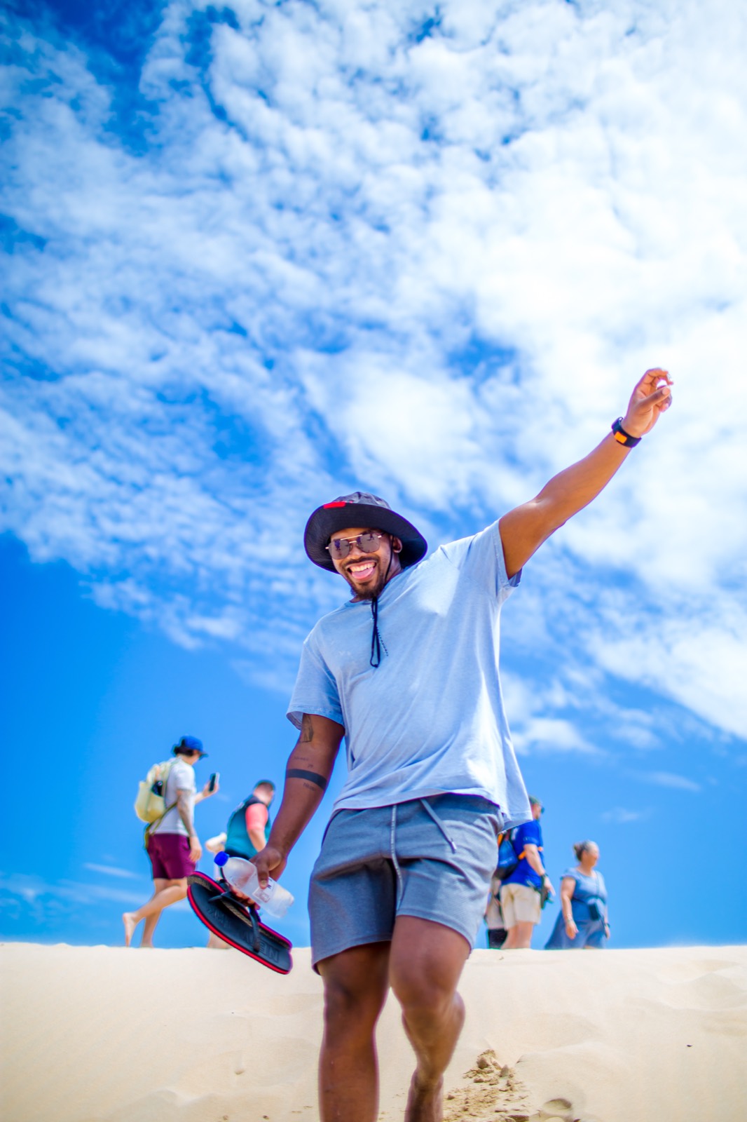 Celebrating at the top of the dunes